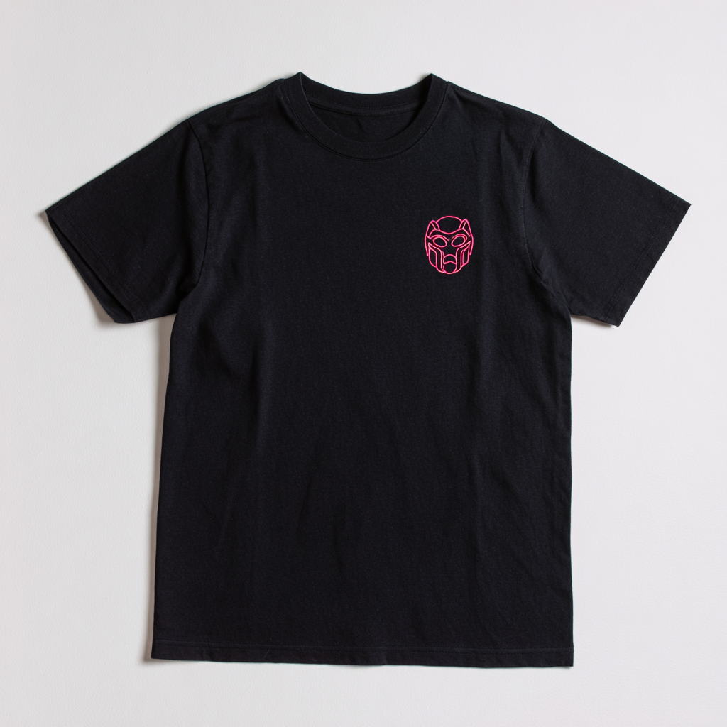 Black Flat Lay Tee with Pink Embroidery