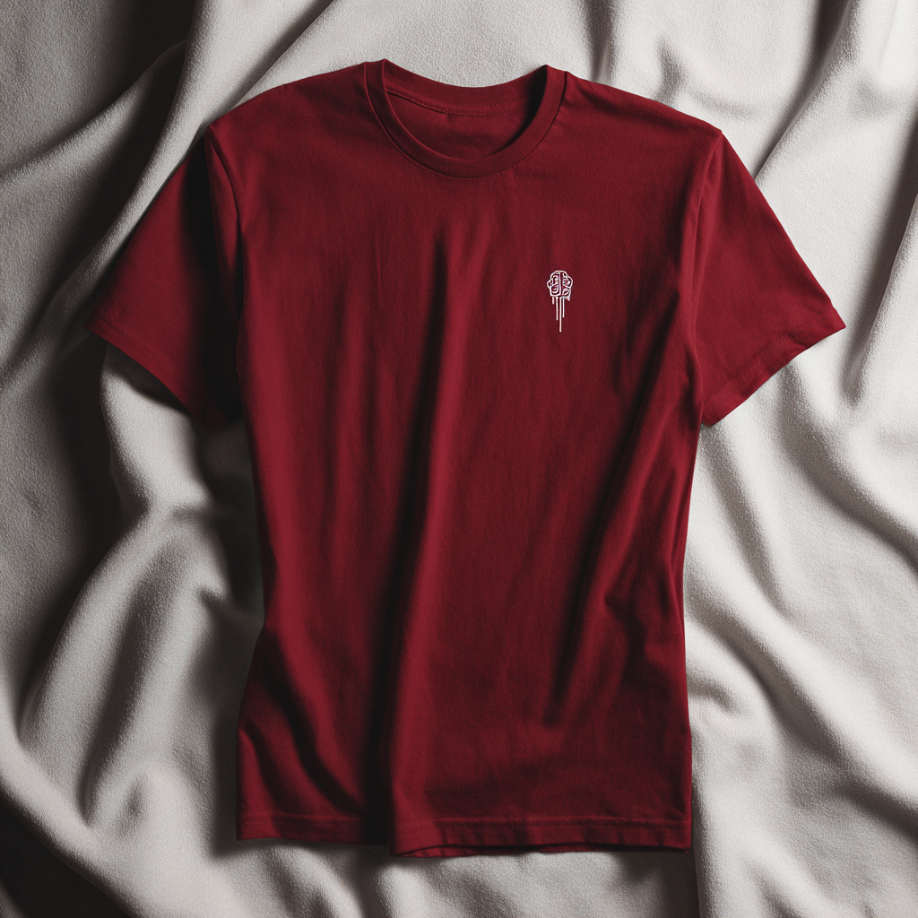 Maroon Embroidered Flat Lay Tee