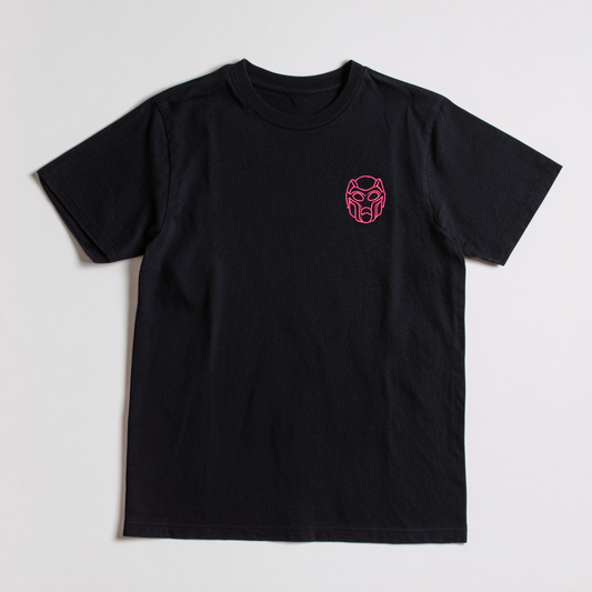 Black Flat Lay Tee with Pink Embroidery