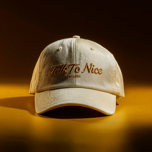 "Talk to me nicley" quote embroided